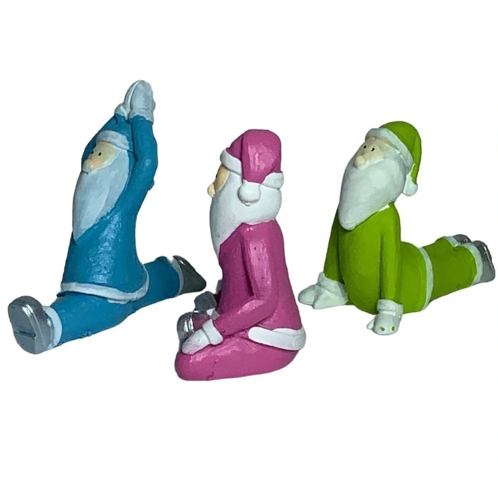 Santa Yoga Figures Gnome Christmas Gift Set Holiday Figures Set of 3 Piece Set